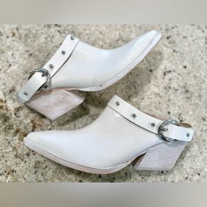Golo White Leather Western-Style Mule with Silver Stud Accents
